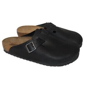 Birkenstock‎ Boston Suede Mule Clog Leather Sandals BLACK Men's REGULAR